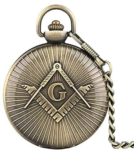 JFNHUTL Top Luxus Big G Freimaurer Freimaurer Freimaurerei Thema Legierung Quarz Taschenuhr mit 30cm Kette Männer Geschenke