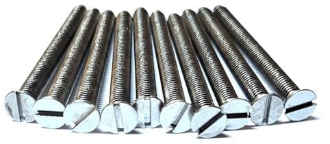 Pack of 10 Chrome Electrical Screws 40mm X 3.50mm Chrome Long Socket Screw Switch Plugs Fixings Flat Slotted Head Fully Threaded Bolt