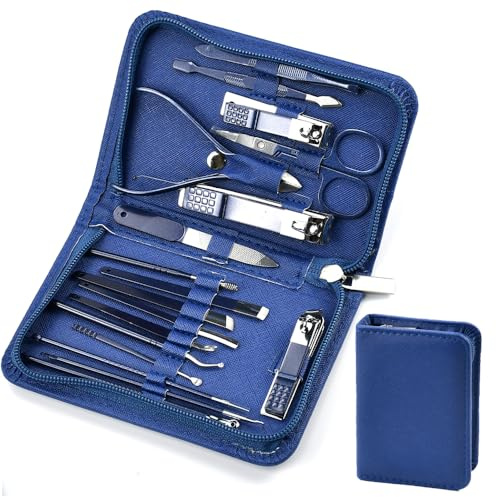 EUIEUT Maniküre Set 18 in 1 Professionelles Nagelknipser Professionelle Nagelschere Set Pediküre Set für Frauen und Männer Edelstahl Nagelschneider mit blaue Reiseetui Nagelpflegeset