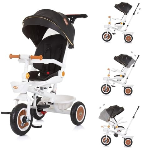 Chipolino Tricycle Marathon 2 in 1 Dreirad, Sitz umkehrbar, Gummiräder, Dach schwarz/Weiss