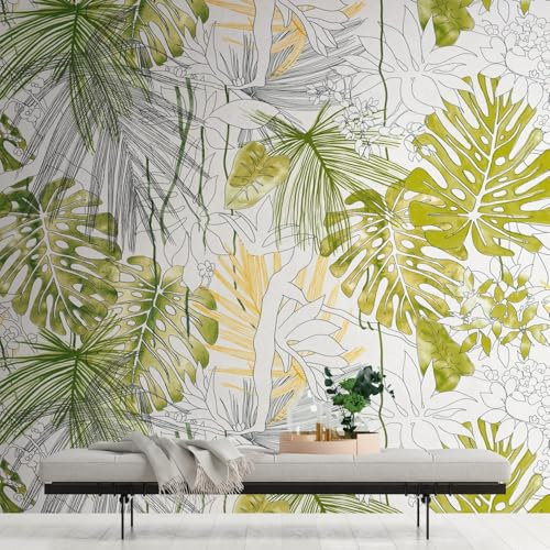 Profhome Jungle Wallpaper 382321-GU Non-Woven Wallpaper Green Yellow Grey White Photo Wallpaper wall Mural 0.53 m x 20.10 m / 10.39 sqm