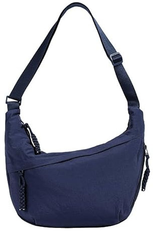 LOCCY Halbmond Umhängetasche Damen, Nylon Crossbody Bag Half Moon Bag Crossbody Schultertasche Hobo Tasche mit verstellbarer Schultergurt für Uni Arbeit Reisen Alltag (Marineblau)