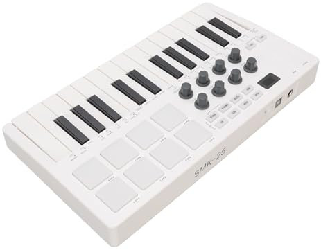 25 Key MIDI Keyboard with 8 Backlit Drum Pads 8 Knobs, Portable Bluetooth MIDI Keyboard Controller, Professional Dynamic Keybed,for Musician Music Production