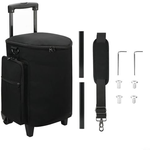 Entgoinggo Rolling Speaker Bag For Bose S1 Pro+ With Wheels Retractable Handle Multi-Pocket Nylon Protective Case Black 31x27.5x45cm