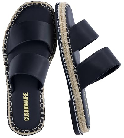 CUSHIONAIRE Bhendi Women’s Espadrille Slide Sandal – Double Strap with Jute-Wrapped Sole & Cushioned Footbed, BLACK 9W