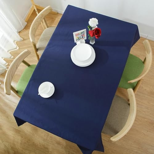 Tischdecke Dunkelblau 120x180 cm Baumwolle Leinen, Tischtuch Lotuseffekt Rechteckig Einfarbig Tischwäsche Abwaschbar für Camping, Garten, Hochzeiten, Geburtstag