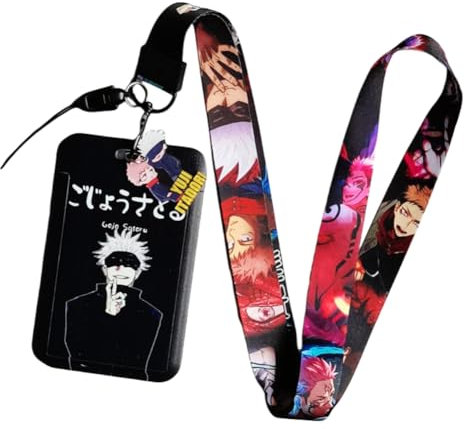 Xingbiyou Porte Badge Jujutsu Kaisen avec Cordon Tour de Cou, Support pour Carte d'Identification, Carte d'Étudiant et Porte-Clés (C)
