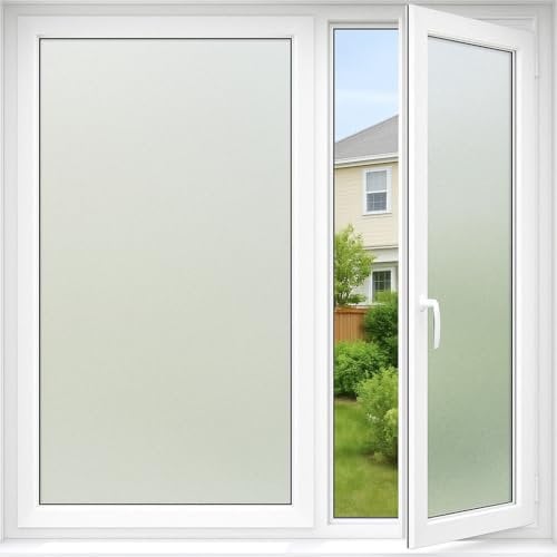 vgoltd Window Film Frosted Privacy Film Self-Adhesive, UV Protection Sticker Static Cling for Bathroom Home & Office (60cm x 5m)