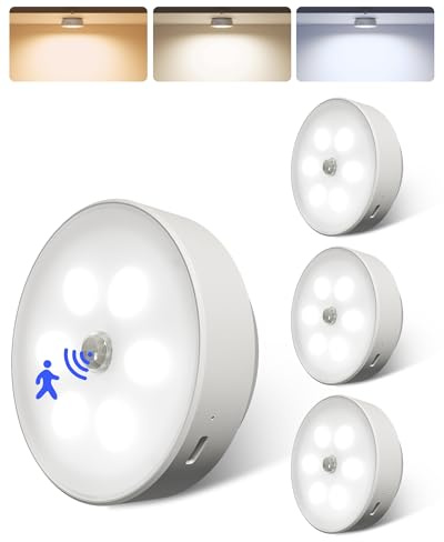 EZVALO Motion Sensor Lights Indoor, Dimmable Rechargeable Night Lights | 3 colour temperature, wireless simple to install, suitable for cabinets, stairs, corridors, closets