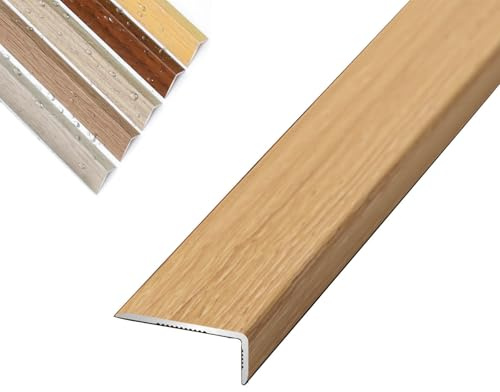 3 Cm L-förmige Stufenkantenprofil, 90cm Treppen Kantenschutz Holzmaserung, Eckenschutz Treppenkantenprofil, Aus Metall Für Holz/Vinyl/Fliesen Treppen Schneidbar(Light Oak,W1.5CM)
