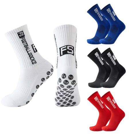 GNALIA Chaussette Foot Enfant 4 Paires, Blanc Noir Bleu Marine Et Rouge Taille 33-39 Antidérapantes Pour Football Et Basketball