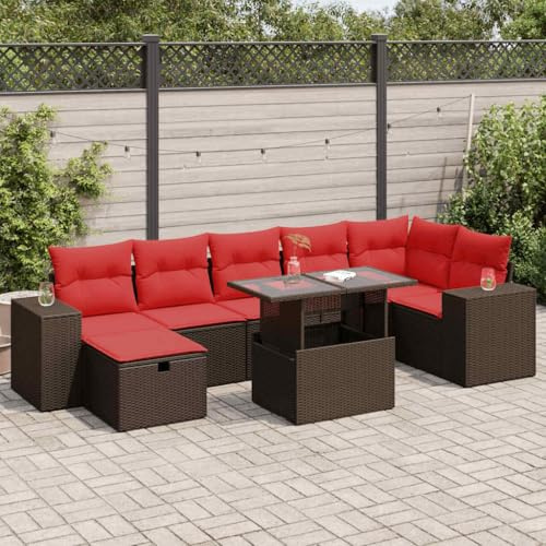 QJBSAVVA 8-TLG. Gartenmöbel Set Schwarz-Braun Poly-Rattan Eckbank mit Hocker Tisch 62 x 62 x 69 cm Modernes modulares Design mit Stauraum für Terrasse Balkon und kleine Gärten