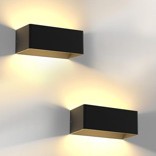 Laittiin LED Wandleuchte Innen Wandlampe 2ER 5W Wandbeleuchtung Schwarz | Up and Down Leuchten Innen Flurlampe Wand Treppenlampe 3000K Warmweiß Treppenhaus Beleuchtung für Schlafzimmer Hauswand Flur