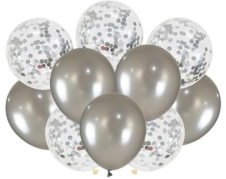 Gleemix 20Stk Luftballons Silber, Konfetti Silberne Luftballons Geburtstag, Helium Ballons Silber, Geburtstagsdeko Silbe Luftballons Hochzeit, Für Party Deko Babyparty Silvester Valentinstag Jahrestag