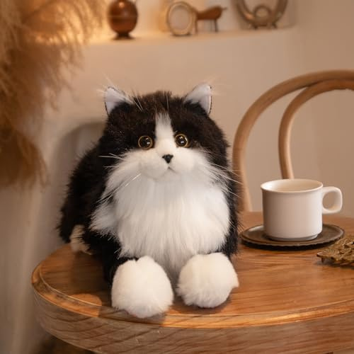 Chongker Realistisches Plüschtier, Naturgetreue Katzenpuppe, In Liegender Haltung Gestaltet Für Optimalen Kuschelkomfort, Hilft Stress Abzubauen Und Fördert Die Entspannung-Schwarze Katze