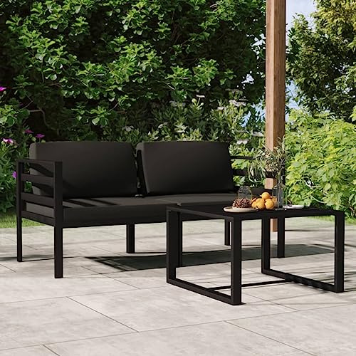 Kaloriko 3-TLG. Garten-Lounge-Set, Aluminium Anthrazit, Modulares Outdoor Möbel mit Kissen, 60x60x38cm Tisch, Witterungsbeständig, für Terrasse, Balkon