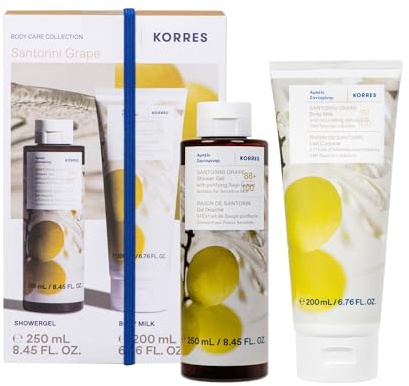 KORRES SANTORINI GRAPE Körperpflege Set – Duschgel 250ml & Bodymilk 200ml, feuchtigkeitsspendende Pflege mit antioxidativer Traube, für glatte und geschmeidige Haut, vegan