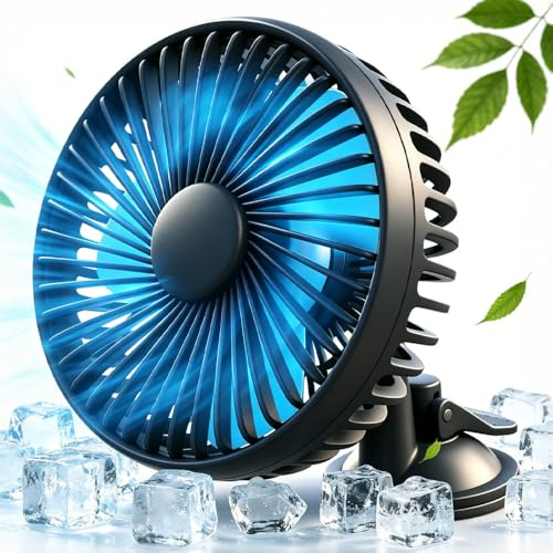 Rppiup Portable USB Car Fan for Dashboard & Windshield, 12V/24V Universal, 360°Rotating, Car Cooling Fan with 3 Speed Adjustable, Strong Wind Low Noise for Cars, Truck Vehicle and Home