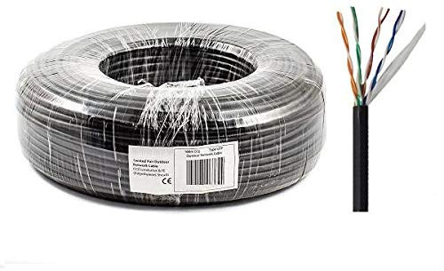 RosenetSys 100m Cat5e-CCA Outdoor UTP Ethernet Network Cable, External 'Tough' Film Lined, Solid, Black, Cat 5e 328 ft