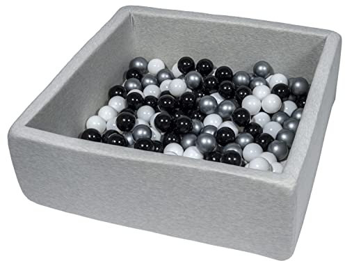 Velinda Piscine à balles pour Enfant, Dimensions: 90x90 cm, Aire de Jeu + 150 balles (Couleurs: Noir, Blanc, Argent)