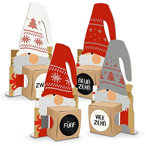 DIY itenga Wichtel Adventskalender zum Befüllen Wichtelbande 24 Wichtelfiguren zum Aufstellen mit Box zum Selberbefüllen + Zahlenaufkleber