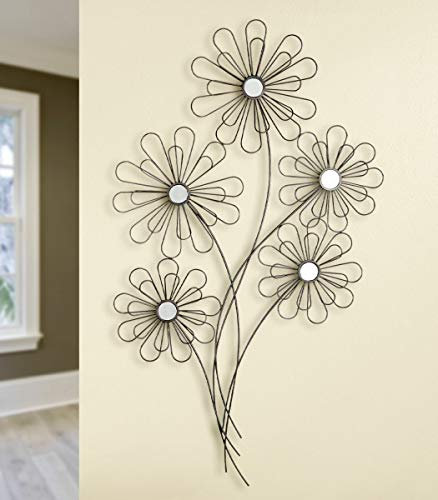 GILDE Metall Relief 5 Blüten VE 2 (B x H x L) 60 x 100 x 0 cm braun mit kleinen Spiegeln 2 Stück Einer Größe
