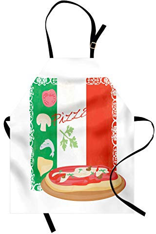 ABAKUHAUS Pizza Kochschürze, Köstliches Essen auf italienische Flagge Hintergrund italienische Küche Pizzeria Küche Konzept, Höhenverstellbar Klare Farben ohne verblassen, Rot Grün