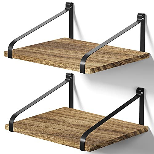 Love-KANKEI Floating Shelves, Rustic Wall Shelves with Large Storage for Kitchen, Living Room, Bathroom, Bedroom And So On, Wall Mount Set of 2, Carbonized Black
