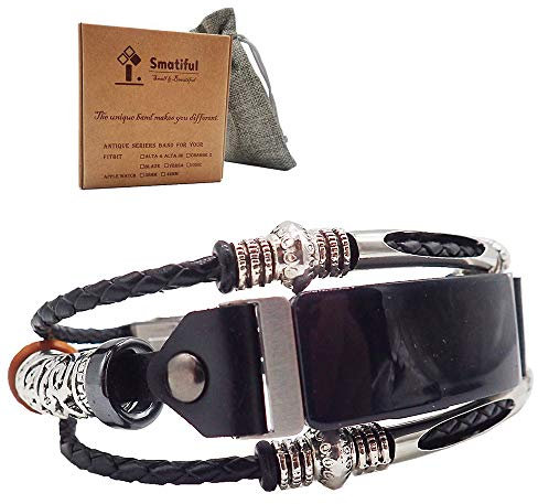 Smatiful Uhr Armband Zubehör für Damen und Herren, Verstellbar Leder Ersatz Sport Watch Band for Fitbit Inspire HR, Schwarz