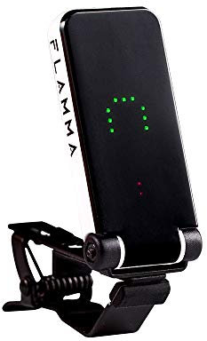 FLAMMA Stimmgerät für E-Gitarre, Bass, Ukulele, Stromsparmodus, LED-Display, Metallclip (weiß)