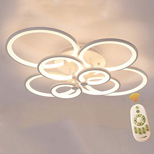 Lichtsse Deckenleuchte LED dimmbar 100W 8000LM Wohnzimmerlampe Deckenlampe 8 Kreise mit Fernbedienung Moderne Pendelleuchte aus Acryl in Weiß für Schlafzimmer Studio Laden [Energieklasse A++]