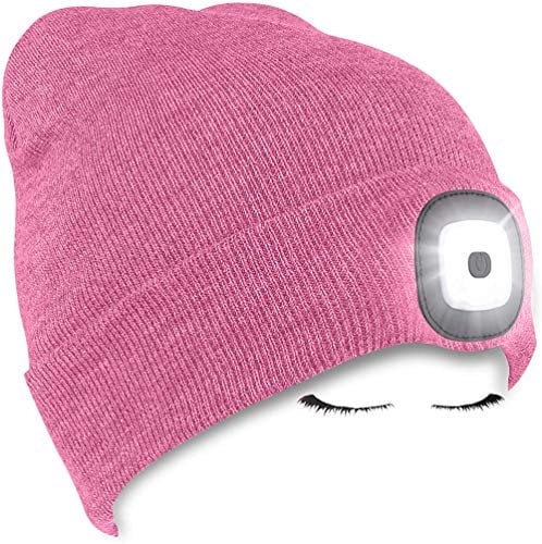 Morye LED Mütze mit Licht, Laufmütze Herren Damen Kappe Lampe USB Nachladbare 4 LED Scheinwerferkappe für Warm Cap mit LED Licht für Jogging,Camping,Angeln,Walking/Rosa