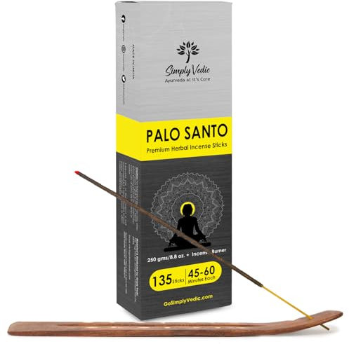 Varillas de Incienso Hechas a Mano Palo Santo Simply Vedic Premium con Soporte para Incienso | 250 Gramos | Dura 45 Minutos para Espiritual Oraciones Aromaterapia Limpieza Energética