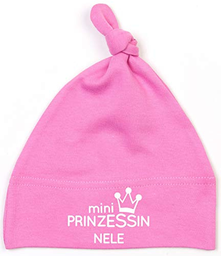 kleine Baby-Mütze mit Namen personalisiert | Motiv Prinzessin & Krone | für Neugeborene Mädchen zur Geburt und Taufe