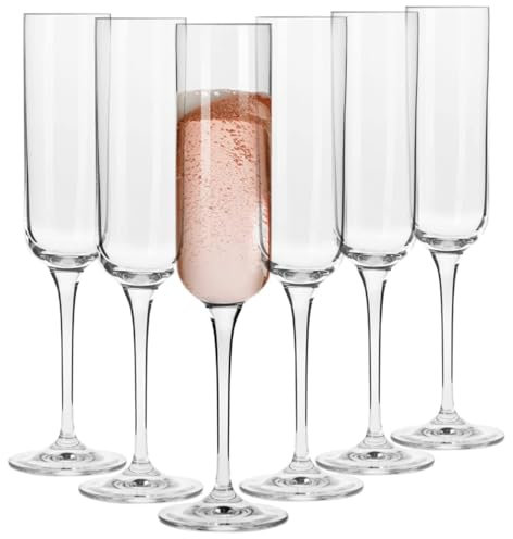 Krosno Crystal Champagne Flute Glass, Set of 6, 5.8 oz, Glamour Collection, Elegant Slim Champagne Flutes for Prosecco, Sparkling Wine, Champagne and Mimosas, Dishwasher Safe, Made in Europe