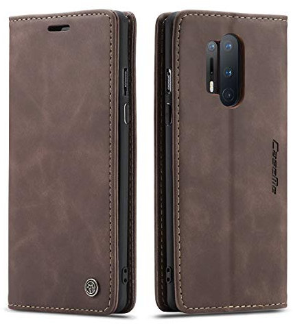 mvced Handyhülle Kompatibel mit OnePlus 8 Pro,Premium Leder Flip Case Schutzhülle mit Standfunktion,Kaffee