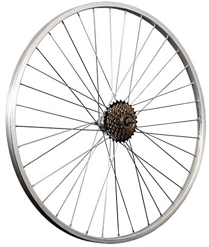 28 Zoll Fahrrad Hinterrad Aluminiumfelge mit 7 Fach Shimano Schraubkranz Silber