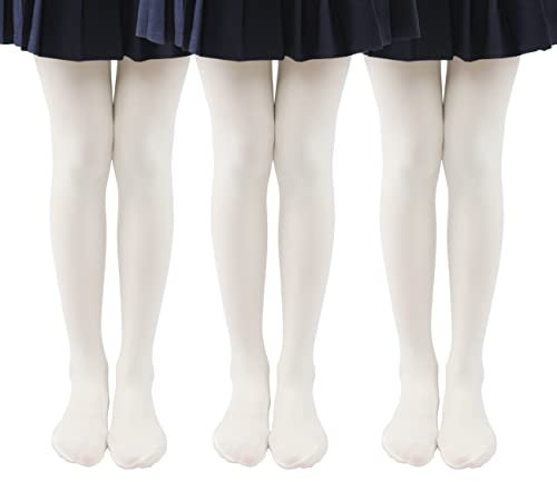 EVERSWE Microfaser 40 DEN Kinder Strumpfhose für Mädchen 3er Pack (Cream, 6-8)