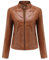 YFFUSHI Femme Veste en Simili Cuir Décontracté Style Motard PU Biker Blouson Cuir en Col Montant,Chameau,M