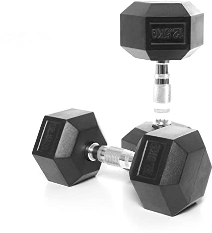 Lions Hex Dumbbell Weights Set - Rubber Encased Cast Iron Dumbbells Weight Pair with Metal Handle, Full Body Workout Strength Training Home Gym, 2 x 12.5 (25kg set)