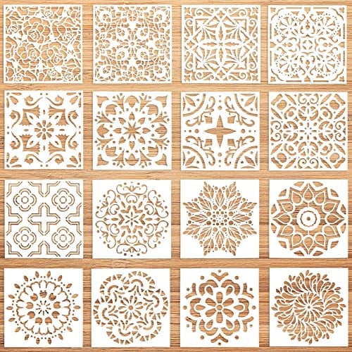 Mandala Schablone Set, Pomeloone 16 Stück Wiederverwendbare Laserschnitt Malschablone, Blumen Schablone für DIY Handwerk Scrapbooking Malen