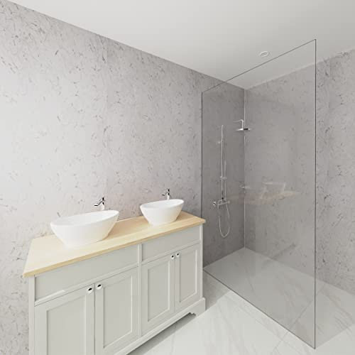 NRG 1m Wide x 2.4m Long x 10mm Large Bathroom Wall Cladding Ceiling PVC Shower Wet Wall Panel White Marble Gloss 3PCS