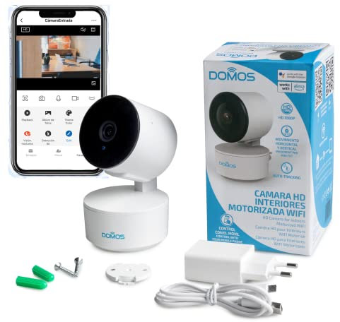 Domos - Cámara WiFi Inteligente Alta Definición para Interiores Motorizada | Visión Nocturna y Sensor de Movimiento | Cámara IP de Seguridad Compatible con Alexa y Google | Vigilancia para Domicilio