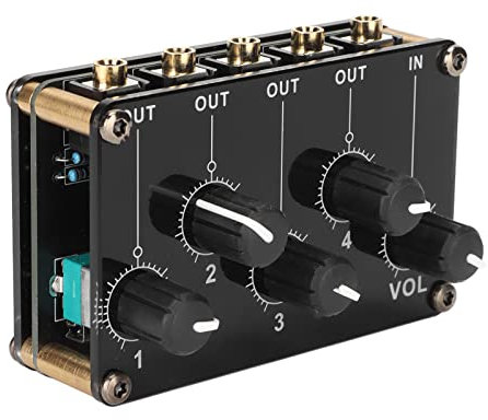 Mezclador Pasivo de 4 Canales, Mezclador Profesional de Línea de 4 Canales Mini Estéreo de bajo Ruido para Mezclar Instrumentos, Reproductores de CD, Reproductores de Cinta, Computadoras, Teléfonos Mó
