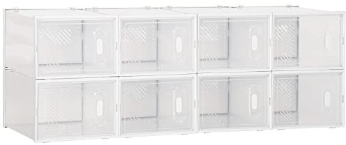 HOMCOM Mobile Scarpiera Modulare Salvaspazio per Interni, Armadio Modulare con Fori di Ventilazione, 8 Cubi 28x36x21cm in Plastica PP, Bianco e Trasparente