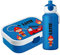 4youDesign SET: blaue Brotdose mit Fächern & Trinkflasche -Feuerwehr- personalisiert mit Namen I Campus mit Bento-Box & Gabel Jungen & Mädchen