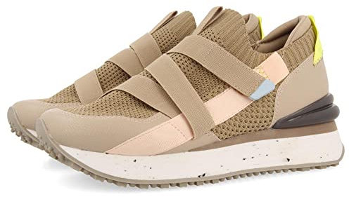Sneakers Beige Tipo calcetín con Cintas para Mujer tole