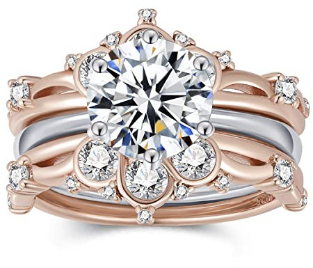 JewelryPalace 3ct Couronne Solitaire Bague Taille Rond Cubic Zirconia Pierre Argent 925 pour Femme, Infini Noeud Or 14k Rose Bague Fiançailles Mariage Promise Anneau Alliance, Ensemble Bijoux Mariee