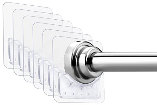 Prasacco 6 Pcs Shower Curtain Rail Adhesive Shower Curtain Rod Holder No Drill Curtain Pole Rail Holder Self Adhesive Wall Mounted Tension Rod Retainer for Bathroom Living Room