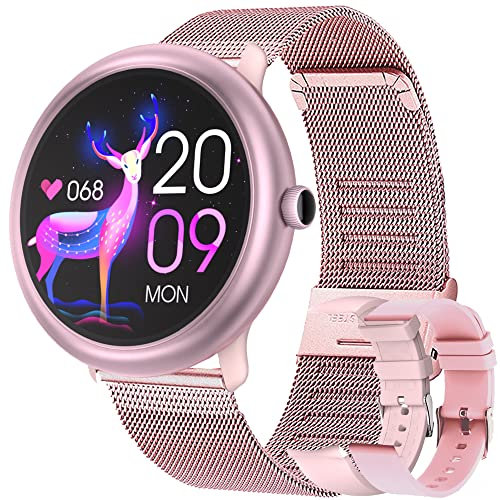 Smartwatch Donna, Orologio Fitness Impermeabile IP68 Smartwatch con Saturimetro (SpO2), Misuratore Pressione, Cardiofrequenzimetro Orologio Sportivo con Notifiche Messaggi per Android iOS (Rosa)